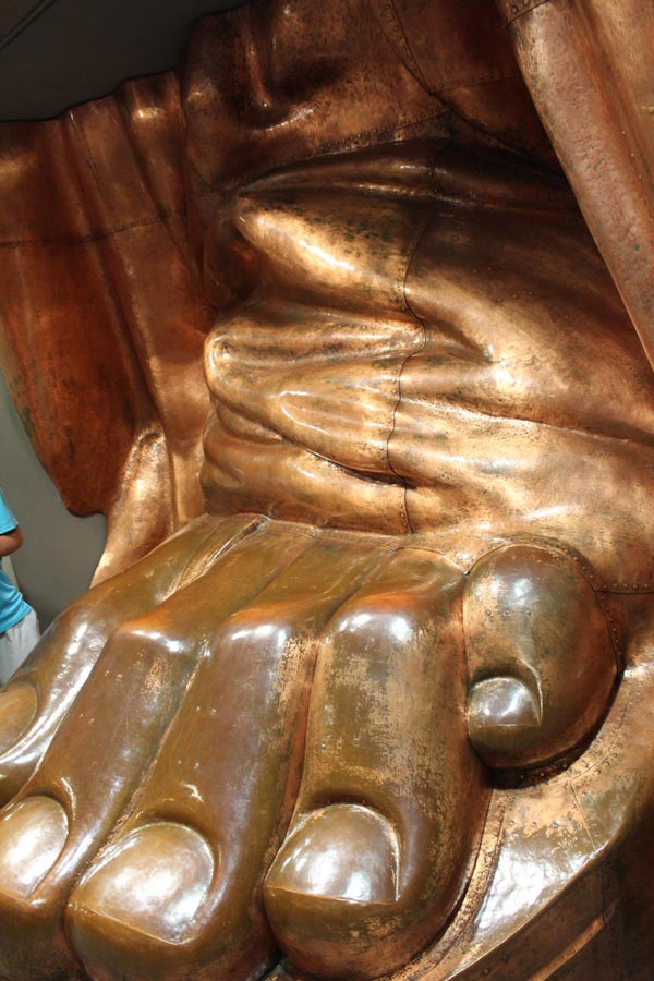 A replica of Lady Liberty's foot in the Statue of Liberty Museum