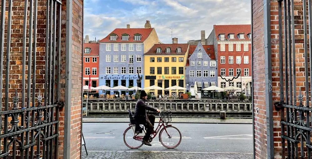 travelling through Copenhagen Denmark on a bike