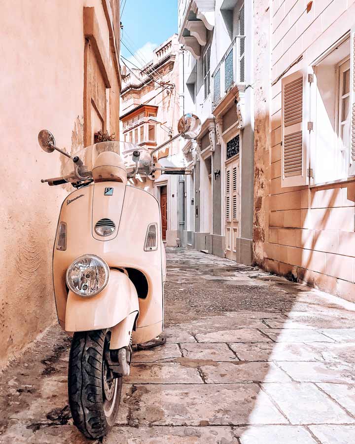 Old Town in Malta with vespa bike