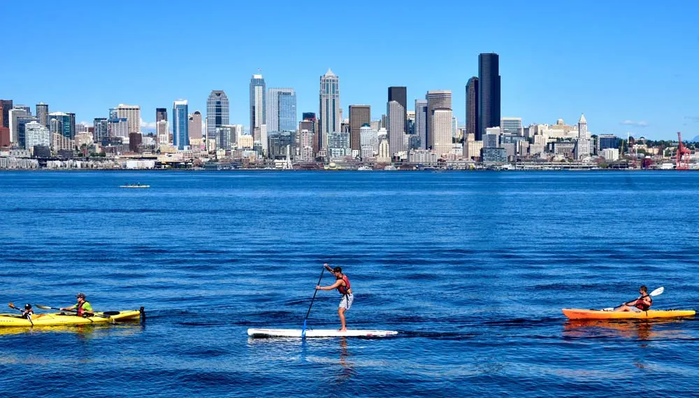 Paddle boarding in Seattle during the summer