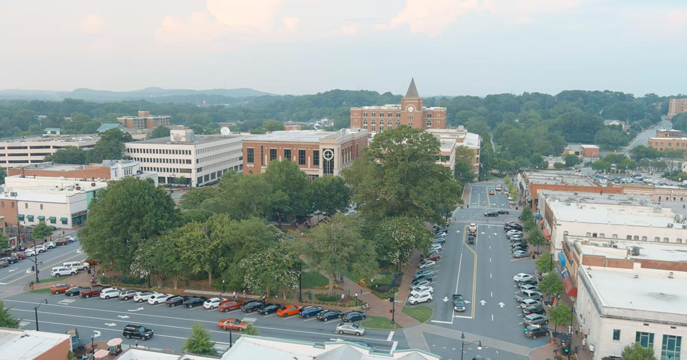 A view of Marietta Town Square from above, one of the Best things to do in Marietta GA